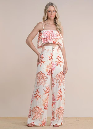 Angel - Calça Viscose Estampada Bege - ANGEL