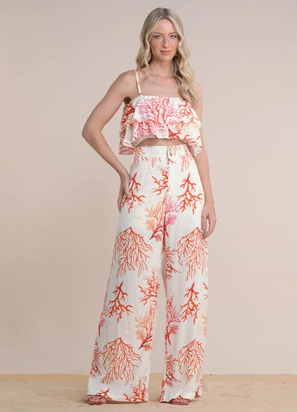 Angel - Calça Viscose Estampada Bege 2