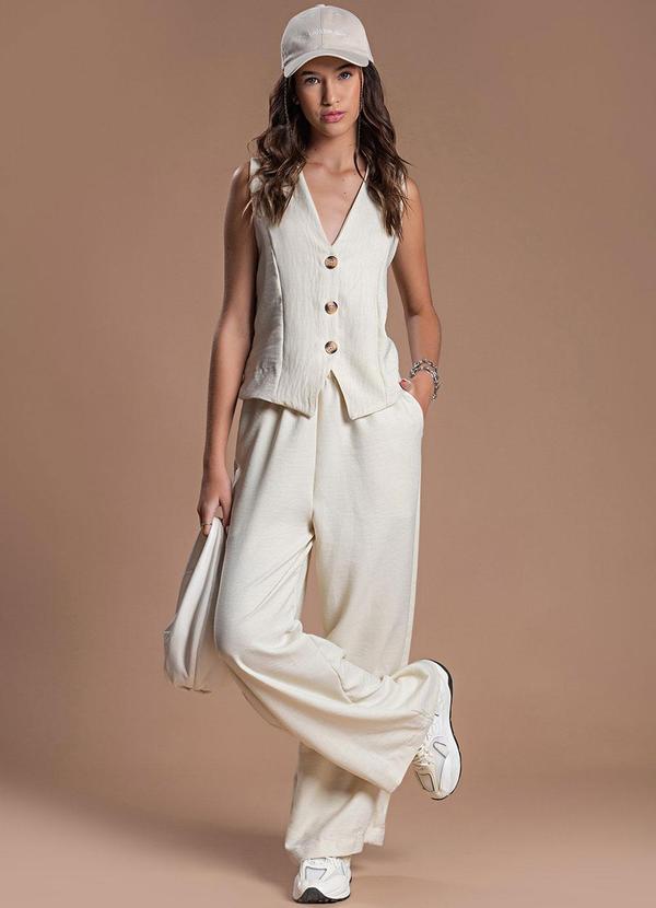 Choyee - Calça Wide com Cós Bege 3