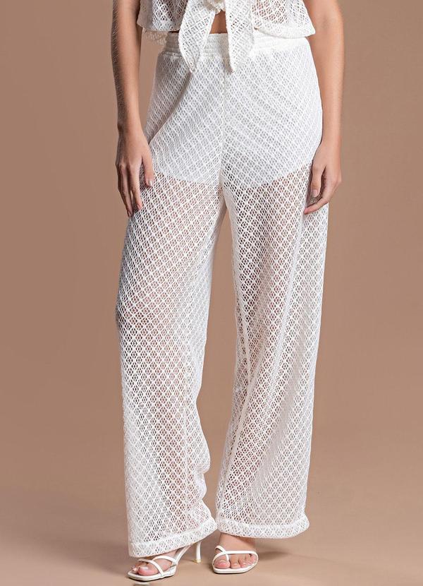 Choyee - Calça Wide em Crochet Bege