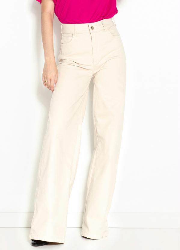 Colcci - Calça Wide Leg de Sarja Bege