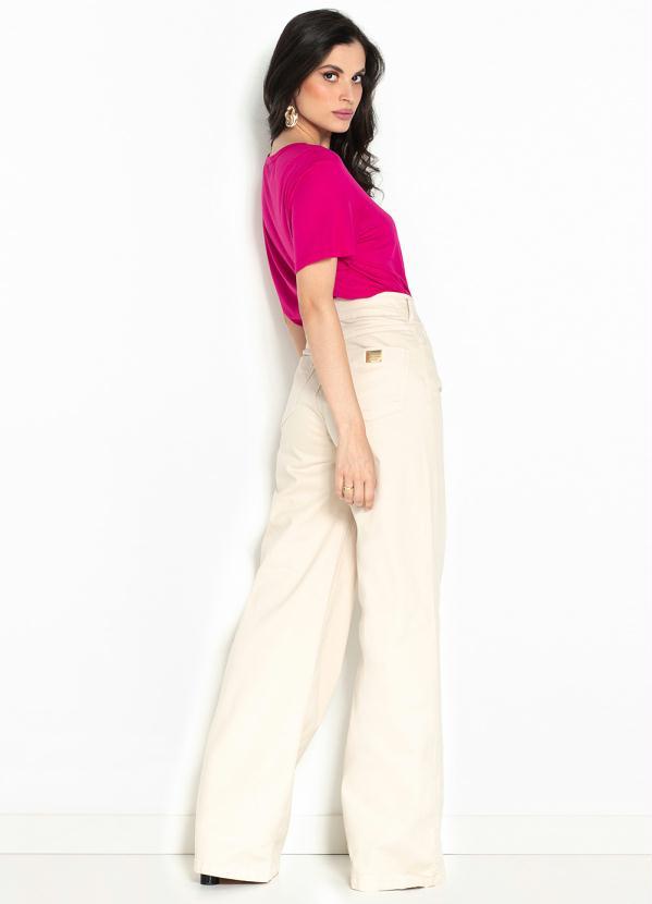 Colcci - Calça Wide Leg de Sarja Bege 4