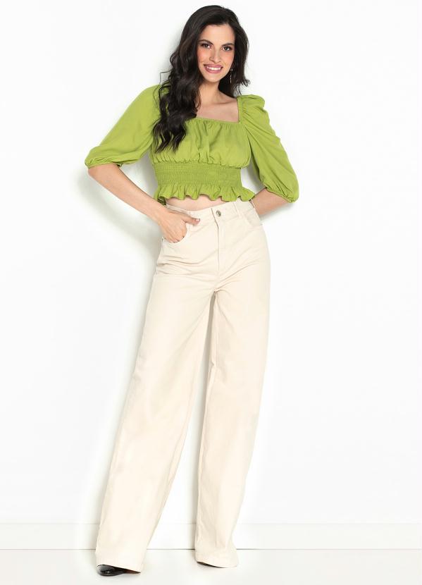 Colcci - Calça Wide Leg de Sarja Bege 6