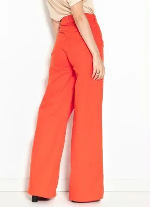 Colcci - Calça Wide Leg de Sarja Laranja - COLCCI