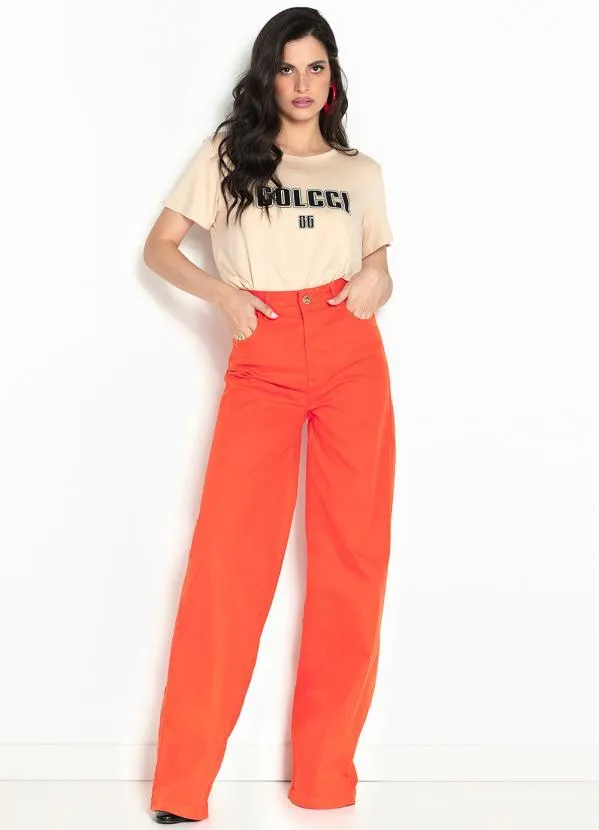 Colcci - Calça Wide Leg de Sarja Laranja 3