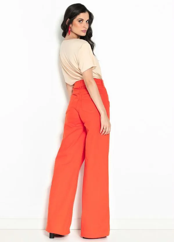 Colcci - Calça Wide Leg de Sarja Laranja 4
