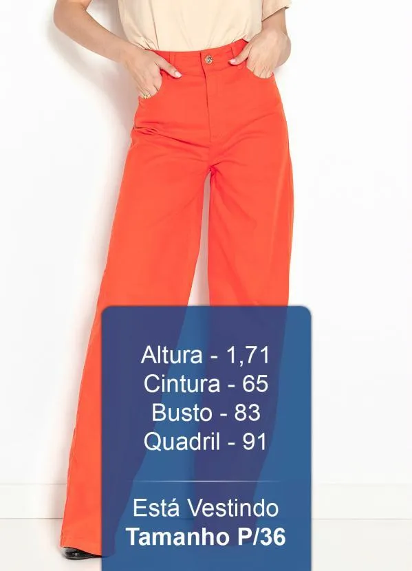 Colcci - Calça Wide Leg de Sarja Laranja 5