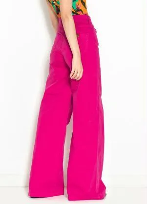 Colcci - Calça Wide Leg de Sarja Rosa - COLCCI