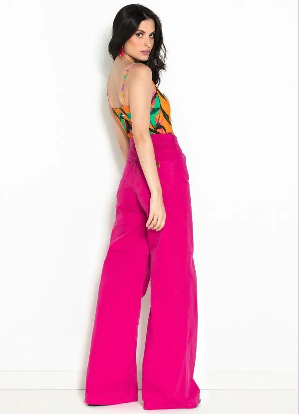 Colcci - Calça Wide Leg de Sarja Rosa 4