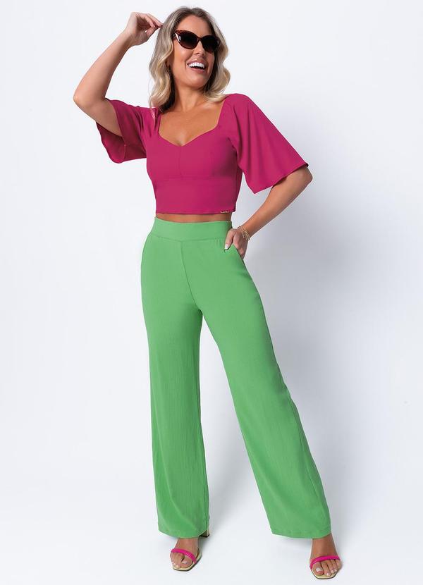 Cativa - Calça Wide Leg de Tecido com Forro Verde 2