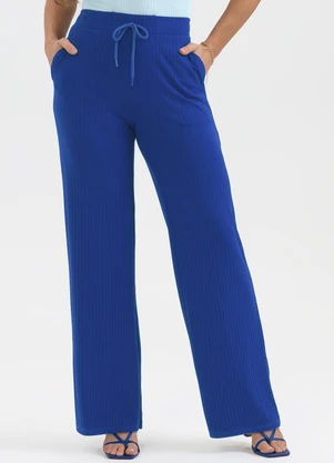Habana - Calça Wide Leg em Canelado Azul - HABANA