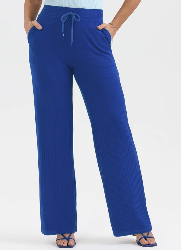 Habana - Calça Wide Leg em Canelado Azul