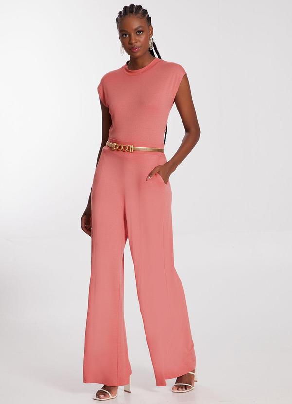 Lunender - Calça Wide Leg em Malha com Bolsos Rosa 3