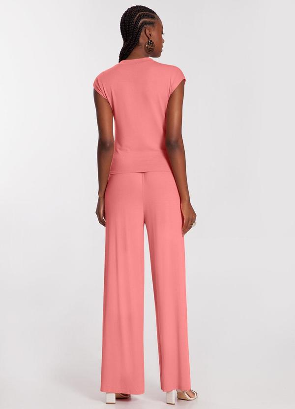 Lunender - Calça Wide Leg em Malha com Bolsos Rosa 4