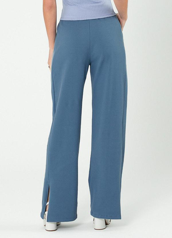 Cativa - Calça Wide Leg em Malha Texturizada Azul 2