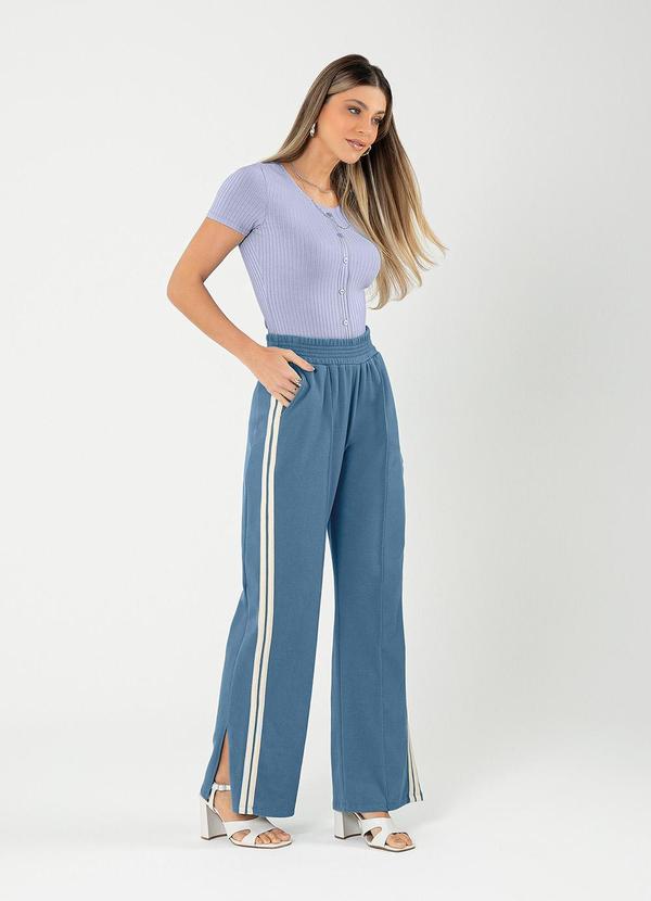 Cativa - Calça Wide Leg em Malha Texturizada Azul 3