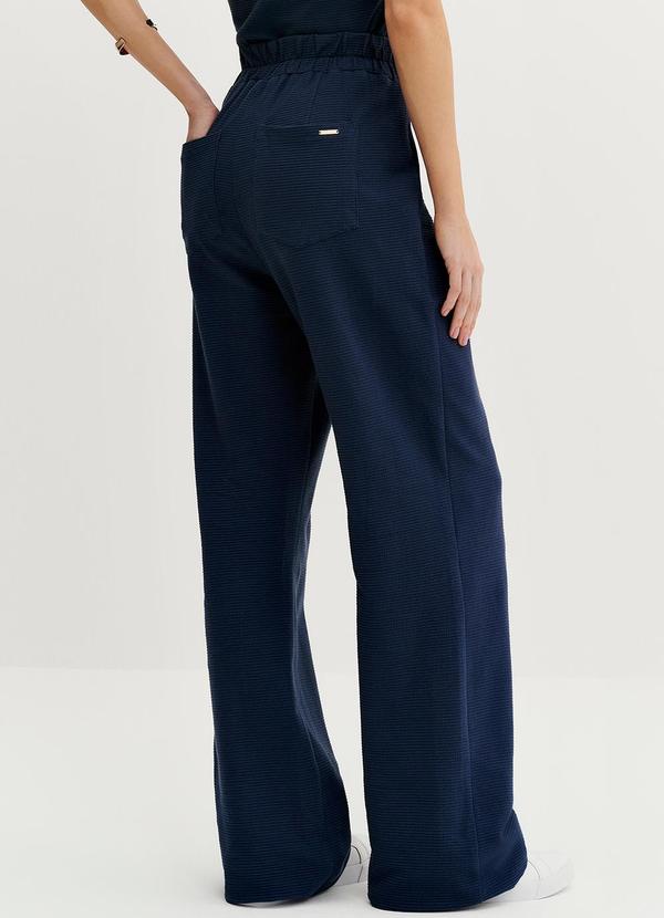 Principessa - Calça Wide Leg em Malha Texturizada Marinho Kassia Azul 2
