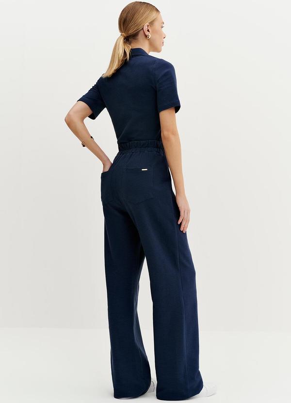 Principessa - Calça Wide Leg em Malha Texturizada Marinho Kassia Azul 4