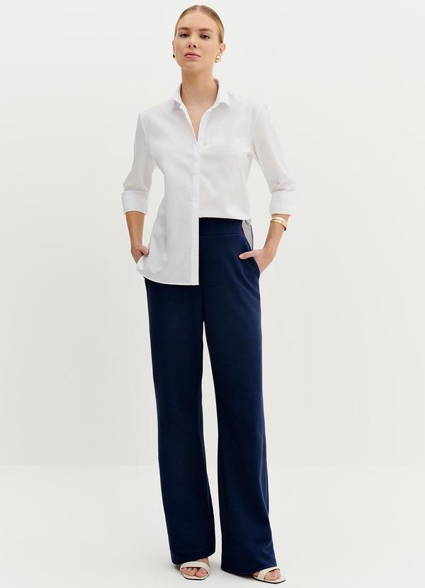 Principessa - Calça Wide Leg em Malha Texturizada Marinho Kassia Azul 8