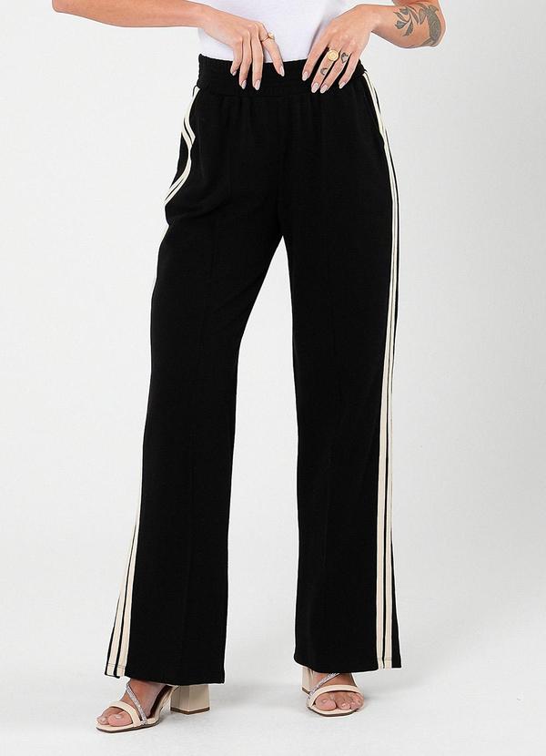 Cativa - Calça Wide Leg em Malha Texturizada Preto