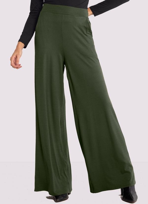 Lunender - Calça Wide Leg em Malha Texturizada Verde