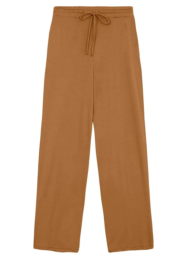 Malwee - Calça Wide Leg em Moletinho Caramelo