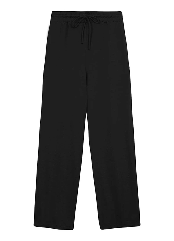 Malwee - Calça Wide Leg em Moletinho Preto
