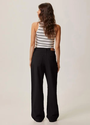 Malwee - Calça Wide Leg em Sarja Preto - MALWEE