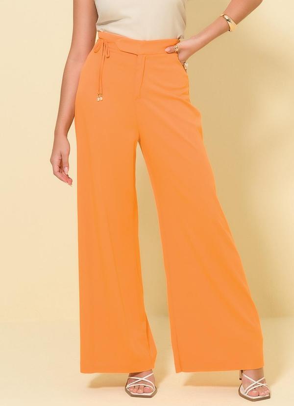 Gris - Calça Wide Leg em Tecido Feminino Adulto Laranja