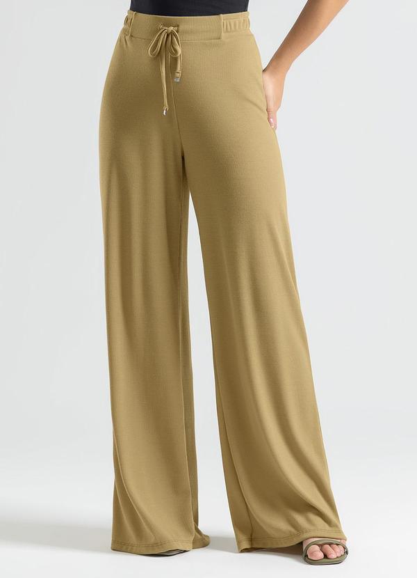 Cativa - Calça Wide Leg em Tecido Texturizado Caramelo