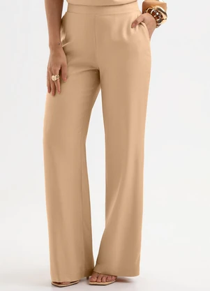 Cativa - Calça Wide Leg em Viscose Bege - CATIVA