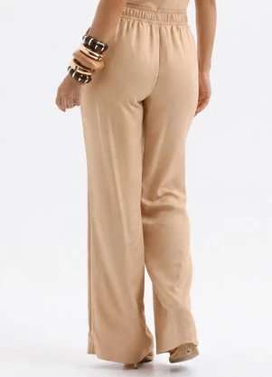 Cativa - Calça Wide Leg em Viscose Bege - CATIVA