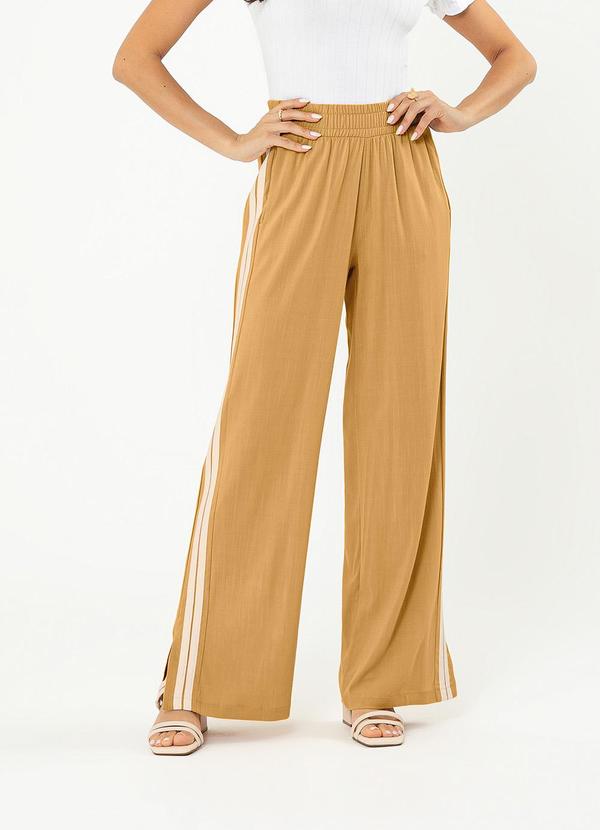 Cativa - Calça Wide Leg em Viscose Caramelo