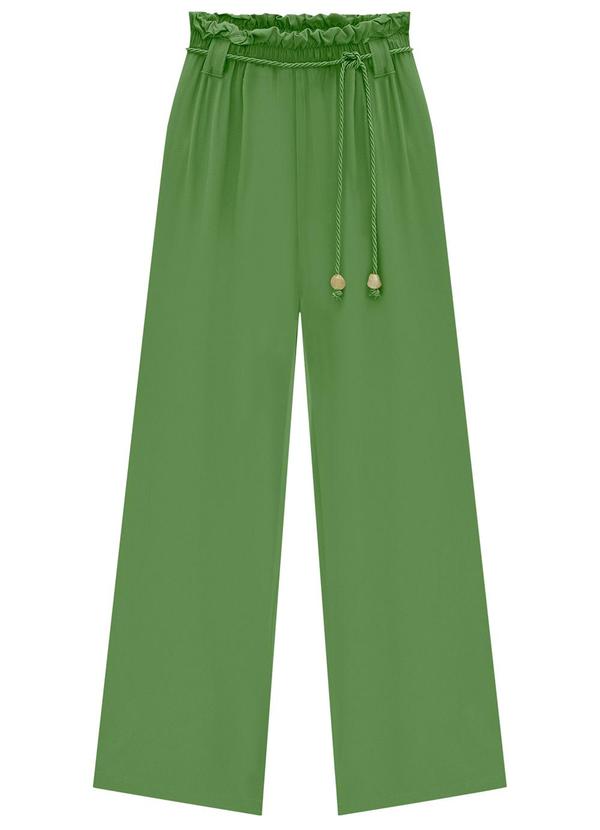 Lunender - Calça Wide Leg em Viscose com Cinto Verde