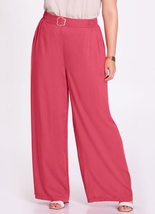 Lunender Mais Mulher - Calça Wide Leg em Viscose com Detalhe Cinto Rosa