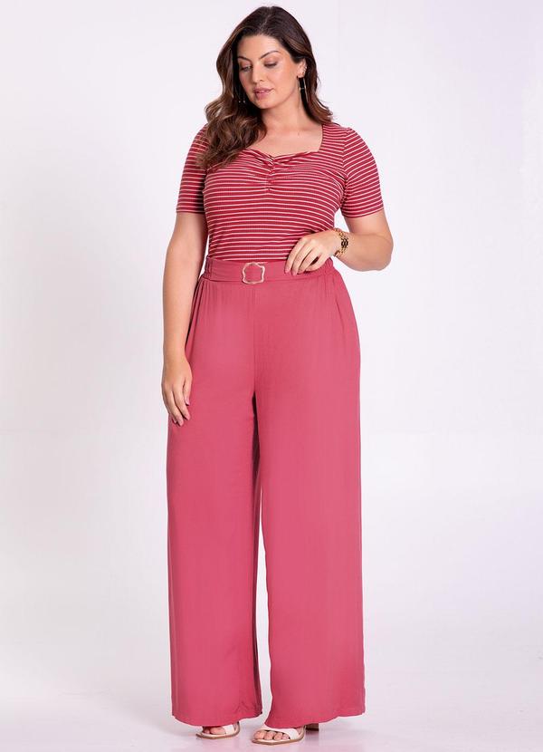 Lunender Mais Mulher - Calça Wide Leg em Viscose com Detalhe Cinto Rosa 2