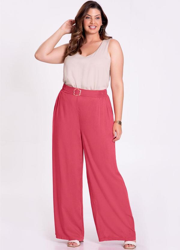 Lunender Mais Mulher - Calça Wide Leg em Viscose com Detalhe Cinto Rosa 3