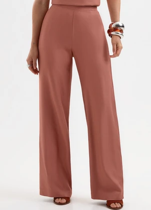 Cativa - Calça Wide Leg em Viscose Marrom - CATIVA