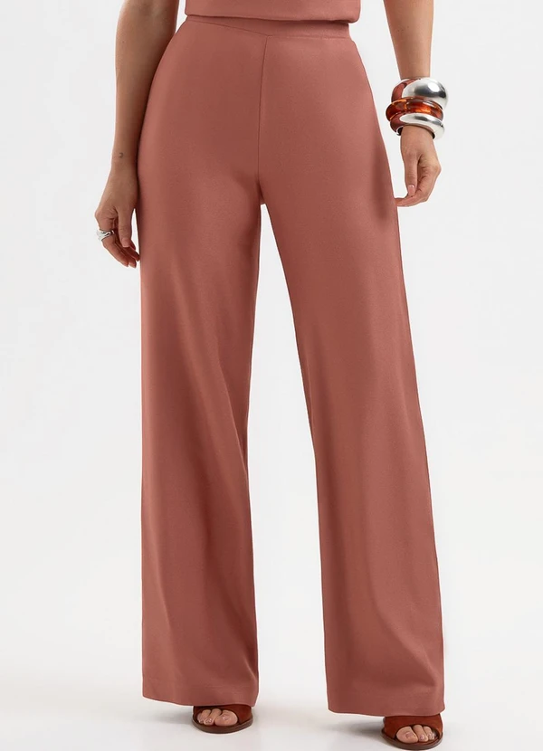 Cativa - Calça Wide Leg em Viscose Marrom
