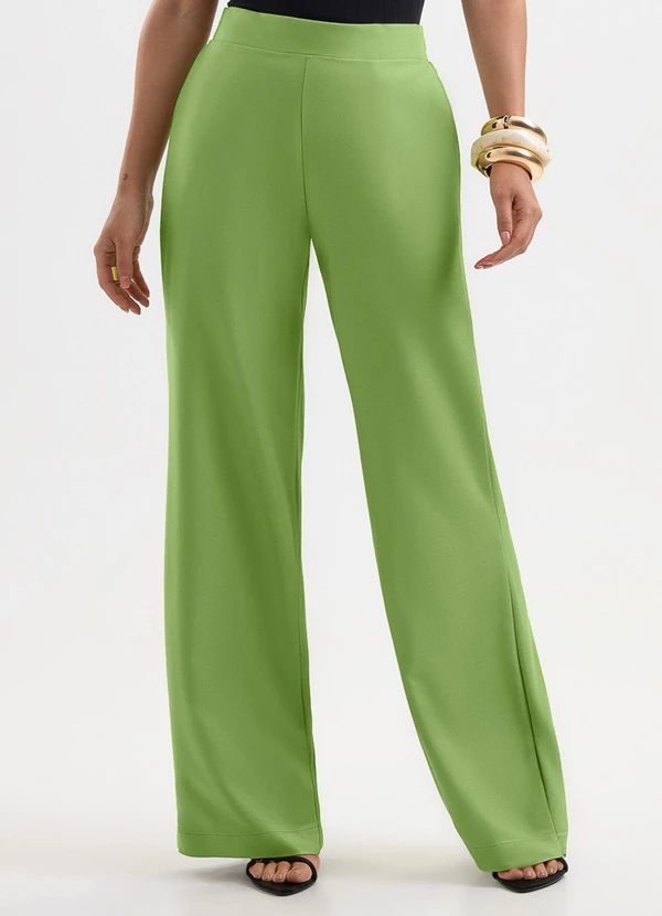 Cativa - Calça Wide Leg em Viscose Verde