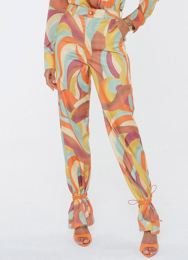 Gatabakana - Calca Wide Leg Estampada Dourado