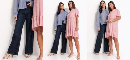 Cala Wide Leg Jeans Azul Escuro em Jeans