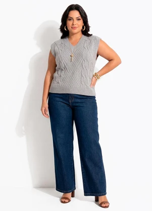 Quintess - Calça Wide Leg Jeans Azul Escuro em Jeans - QUINTESS