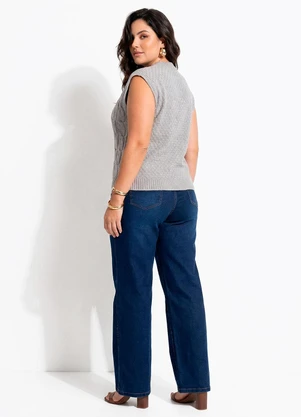 Quintess - Calça Wide Leg Jeans Azul Escuro em Jeans - QUINTESS