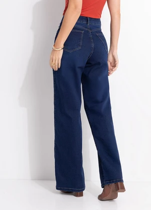 Quintess - Calça Wide Leg Jeans Azul Escuro em Jeans - QUINTESS