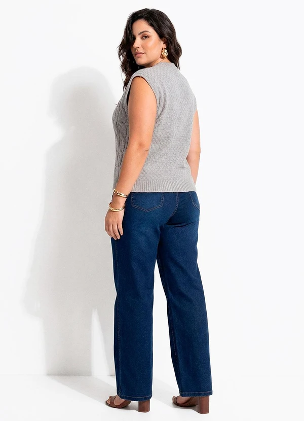 Quintess - Calça Wide Leg Jeans Azul Escuro em Jeans 13