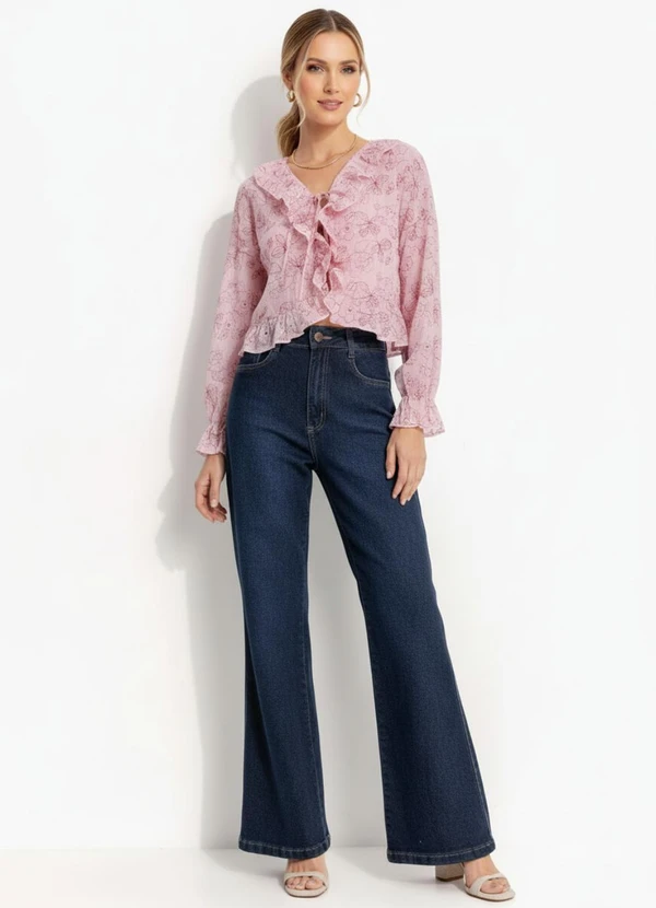 Quintess - Calça Wide Leg Jeans Azul Escuro em Jeans 2