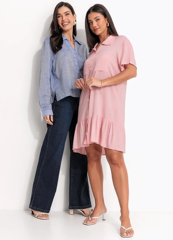 Quintess - Calça Wide Leg Jeans Azul Escuro em Jeans 5