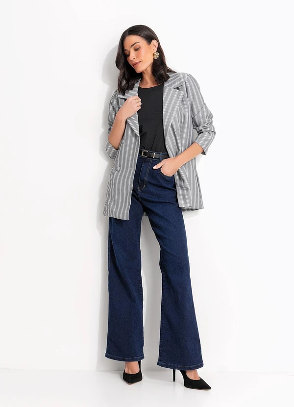 Quintess - Calça Wide Leg Jeans Azul Escuro em Jeans 9