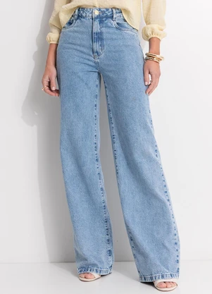 Quintess - Calça Wide Leg Jeans Claro em Jeans - QUINTESS